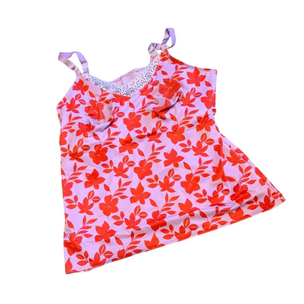 Ruby‎ Ribbon Heritage Cami Purple Orange Floral Lace Trim Shapewear Size 48